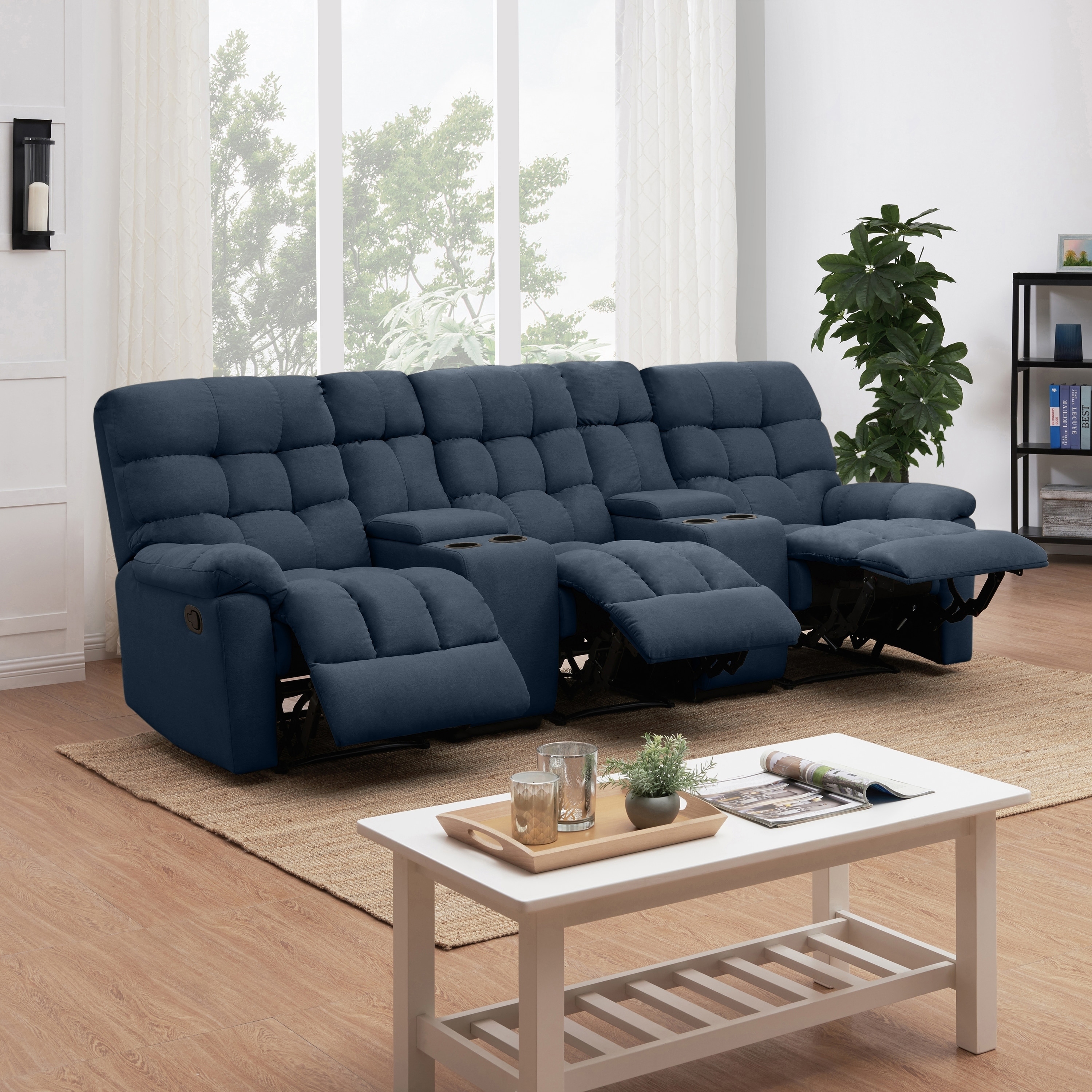 Copper Grove Gramsh Medium Blue Tufted Velvet 3 seat Recliner