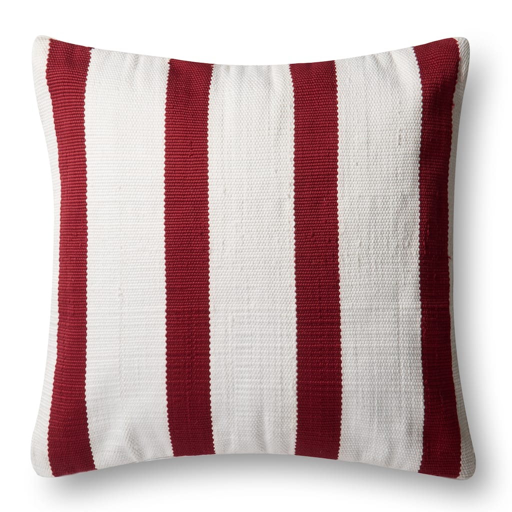 Indoor/ Outdoor Red/ Ivory Stripe 22-inch Pillow Cover
