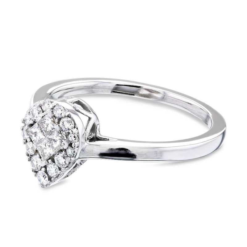 Annello by Kobelli 10k White Gold 1/4 Carat TDW Pear Cluster Invisible Princess Diamond Ring