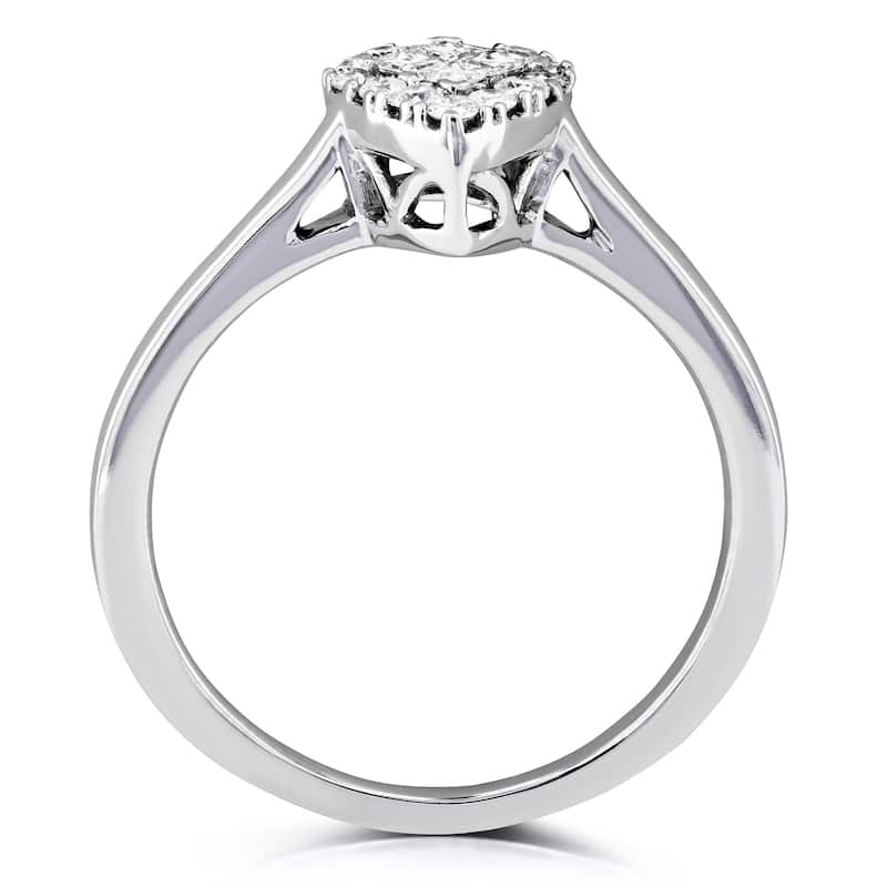 Annello by Kobelli 10k White Gold 1/4 Carat TDW Pear Cluster Invisible Princess Diamond Ring