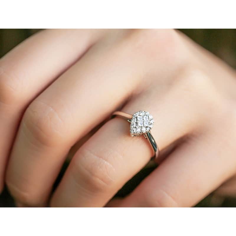 Annello by Kobelli 10k White Gold 1/4 Carat TDW Pear Cluster Invisible Princess Diamond Ring