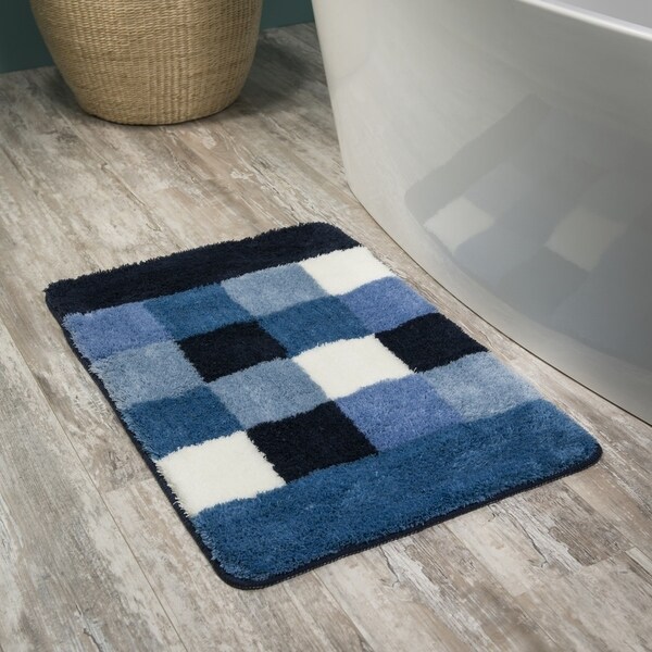 blue brown bath rug