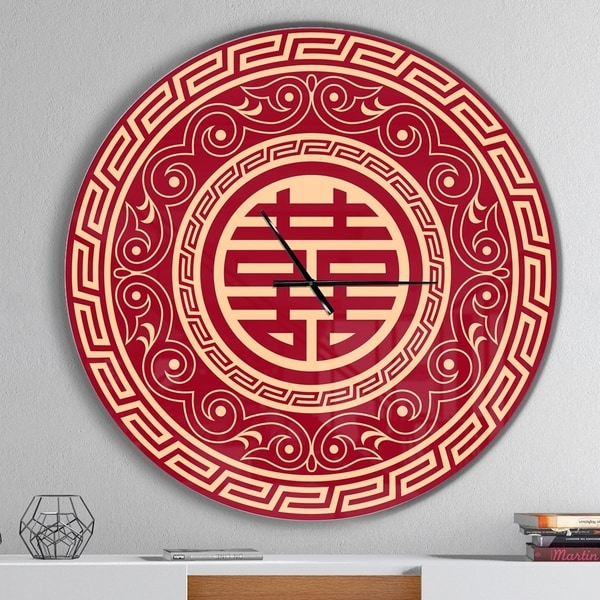 Designart 'Double Happiness Asian Decoration' Oversized Contemporary Wall CLock