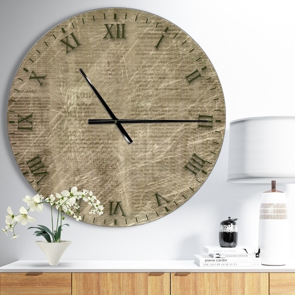 Designart 'Antique Old Paper Style' Oversized Farmhouse Wall CLock