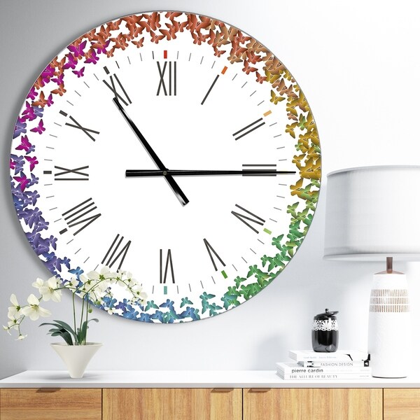 Designart 'Rainbow Butterfly Origami' Oversized Farmhouse Wall CLock