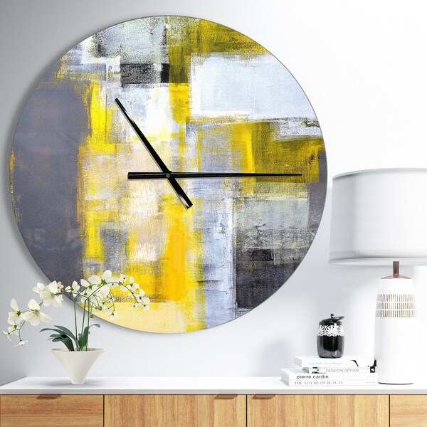 Designart 'Grey and Yellow Blur Abstract' Oversized Modern Wall CLock