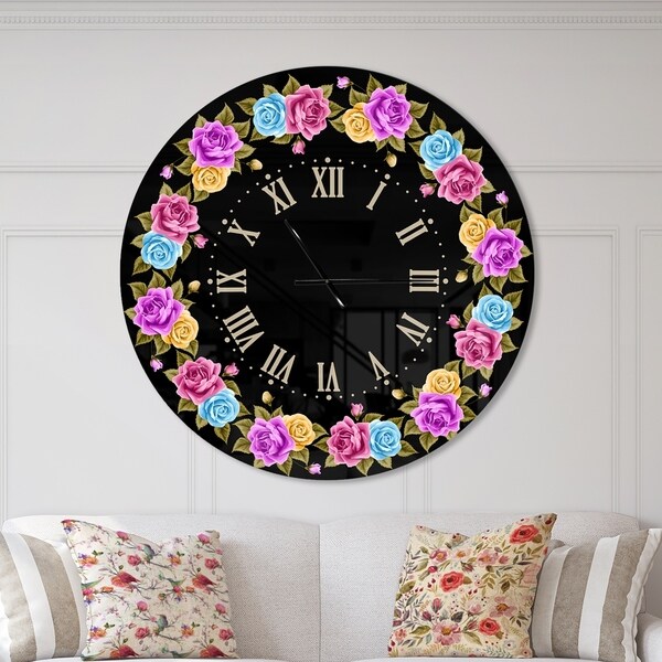 Designart 'Shabby Chic vintage Rose' Oversized Farmhouse Wall CLock