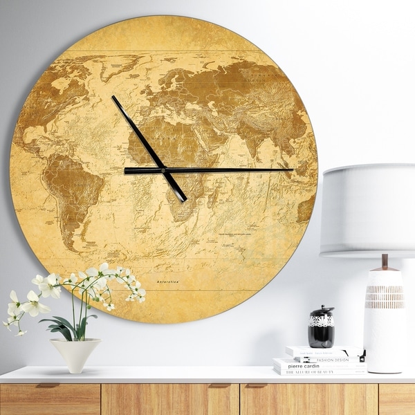 Designart 'Vintage Classic Map' Oversized Global Metal Clock