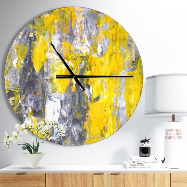 Designart 'Grey and Yellow Abstract Pattern' Oversized Modern Wall CLock