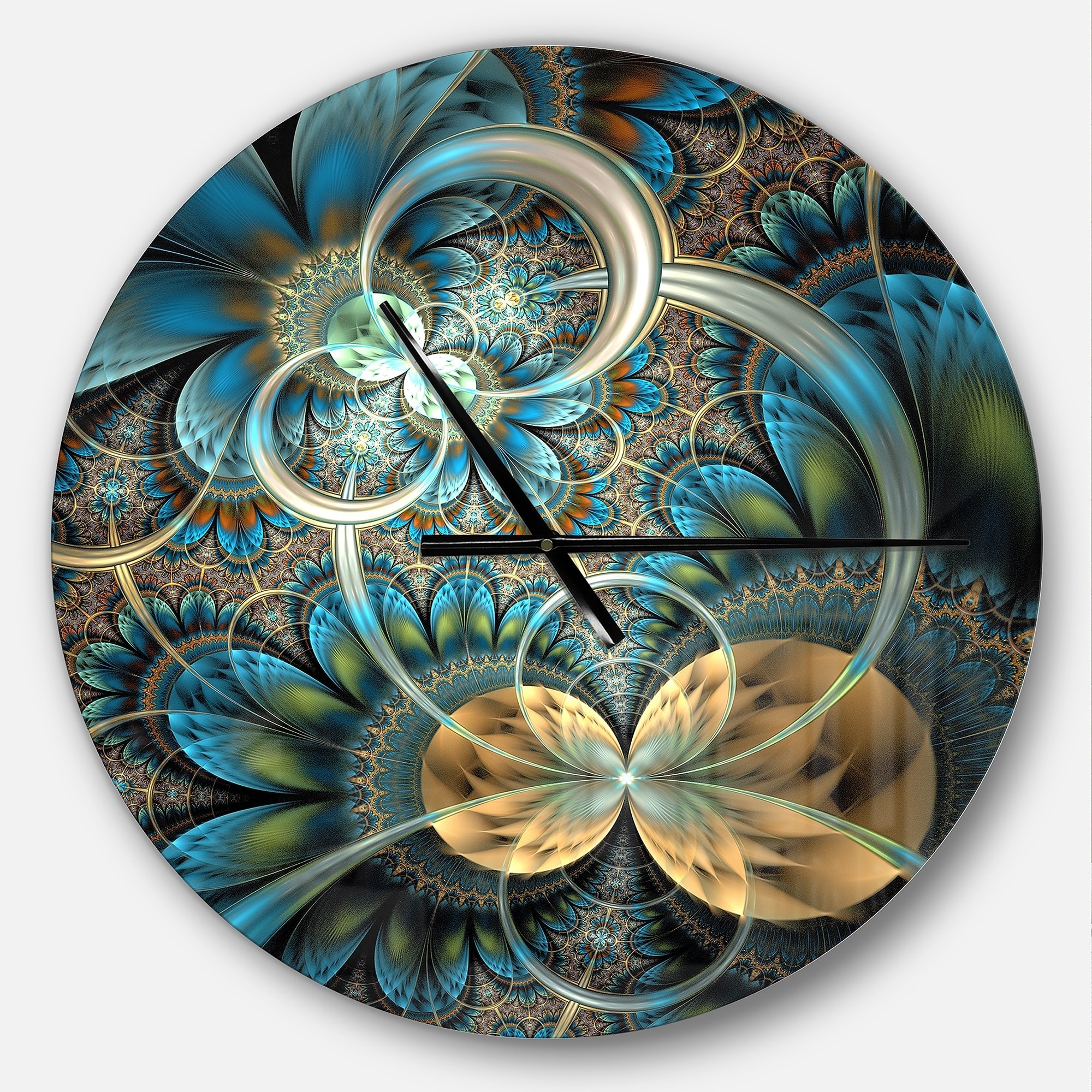 Designart Purple and Blue Symmetrical Fractal Flower Modern Floral Metal Wall Art Disc of 23 23 H x 23 W x 1 D 1P Black