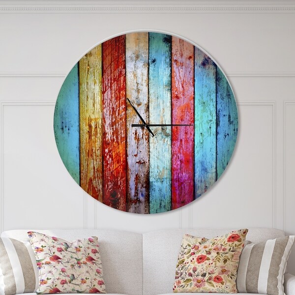 Designart 'Vintage Wooden Pattern' Oversized Modern Wall CLock