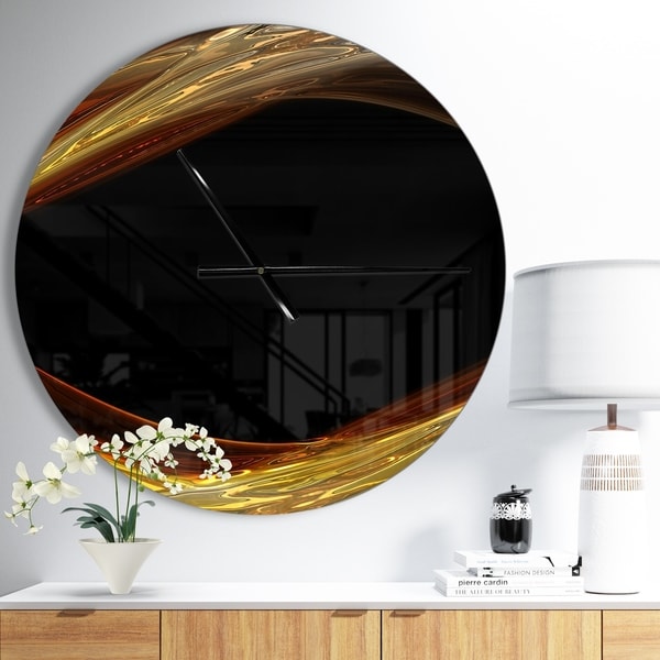 Designart 'Red Golden Shapes in Black' Large Modern Wall CLock