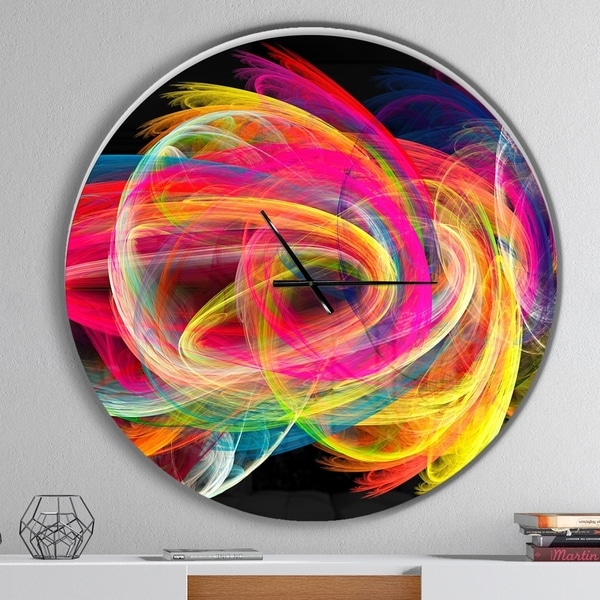 Designart 'Colorful Thick Strokes in Black' Oversized Modern Wall CLock