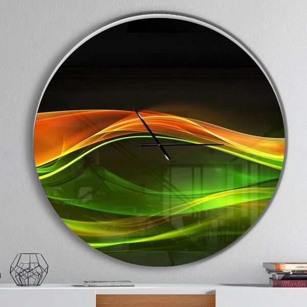 Designart 'Abstract Green Yellow in Black' Oversized Modern Wall CLock