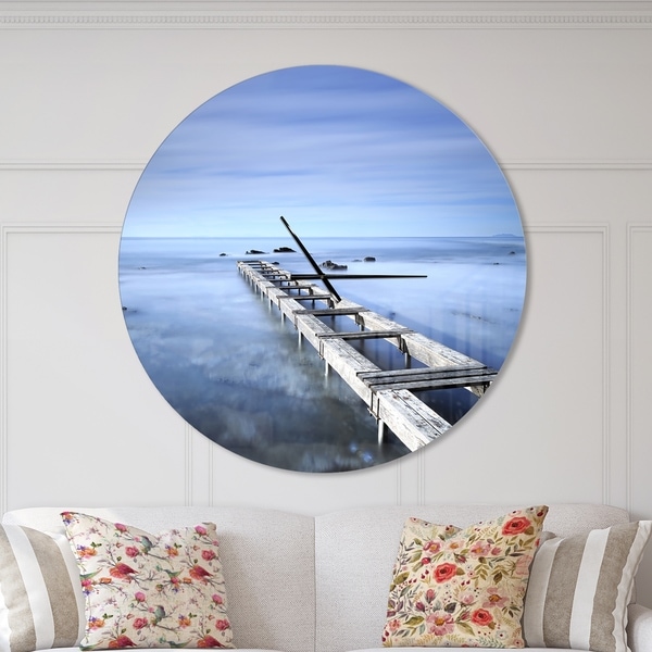 Designart 'Dark Blue Sky and Large Pier' Oversized Coastal Wall CLock