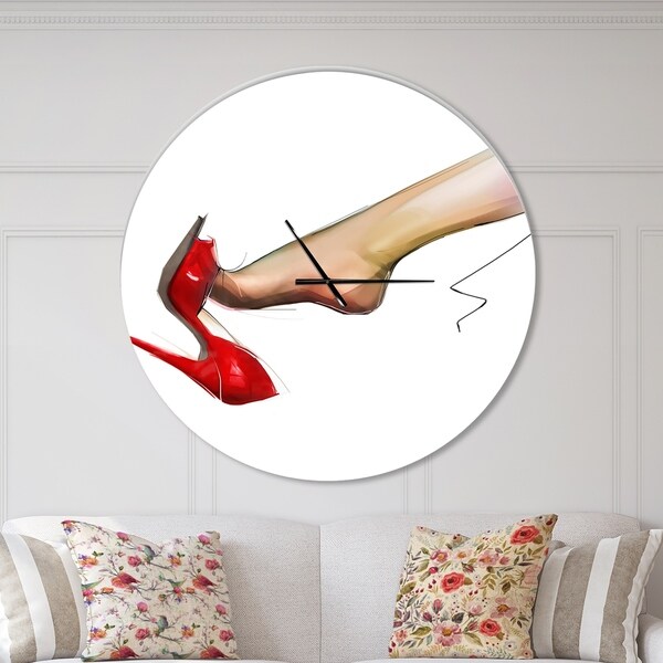 Designart 'Leg Wearing High Heel Red Shoe' Oversized Fashion Wall CLock
