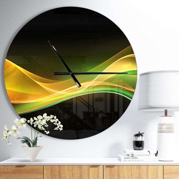 Designart '3D Gold Green Wave Design' Oversized Modern Wall CLock