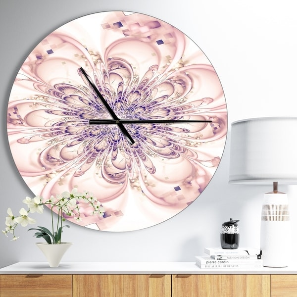 Designart 'Full Bloom Fractal Flower in Pink' Oversized Floral Wall CLock