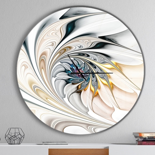 Designart 'White Stained Glass Floral Art' Oversized Modern Metal Clock