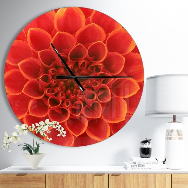 Designart 'Orange Abstract Flower Petals' Oversized Floral Wall CLock