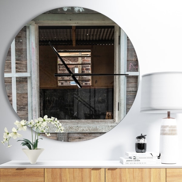 Designart 'Wooden Walls and Windows' Oversized Farmhouse Wall CLock