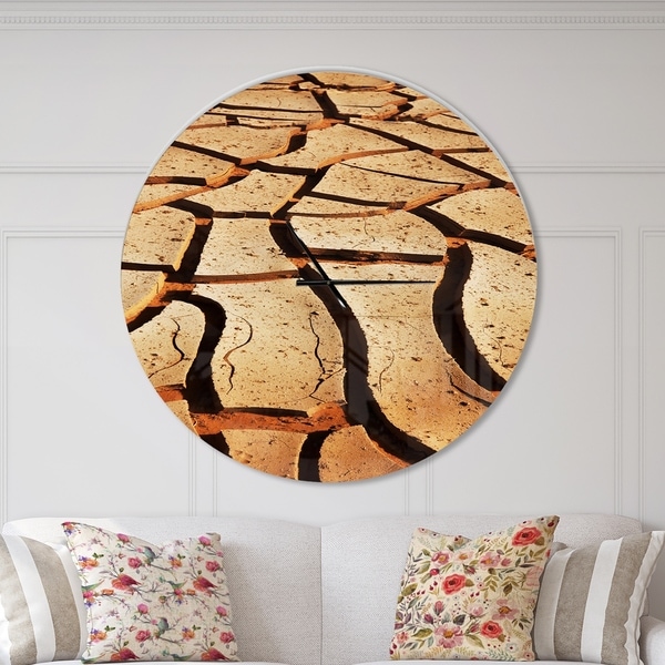 Designart 'Cracked Brown Drought Land' Oversized Landscapes Wall CLock