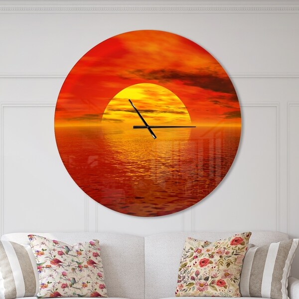 Designart 'Sun Falling to Yellow Ocean' Oversized Coastal Wall CLock