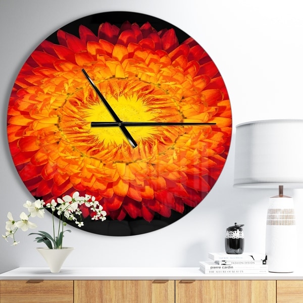 Designart 'Everlasting Straw Flower on Black' Oversized Floral Wall CLock