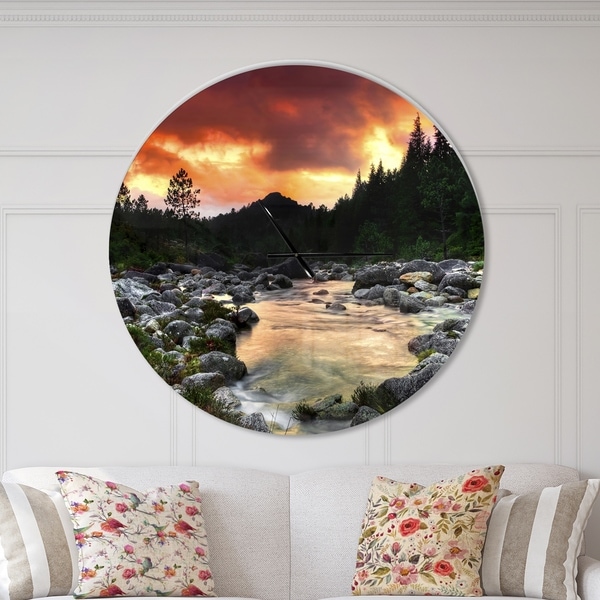 Designart 'Rocky Mountain River at Sunset' Oversized Coastal Wall CLock