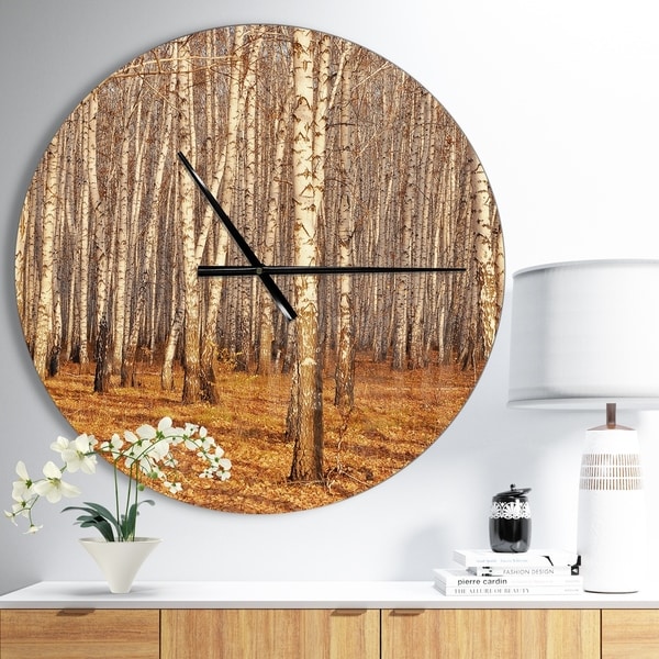 Designart 'Dense Birch Forest in the Fall' Oversized Traditional Wall CLock