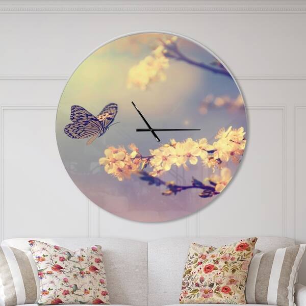 Shop Designart Vintage Butterfly With Flowers Oversized Floral