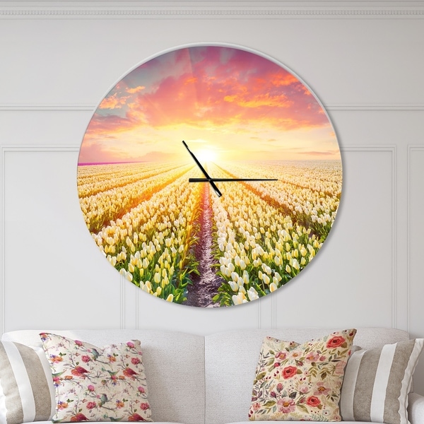 Designart 'Blooming White Tulips' Oversized Traditional Wall CLock