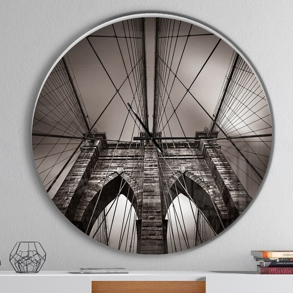 Designart 'Brooklyn Bridge in NYC USA' Oversized Industrial Wall CLock