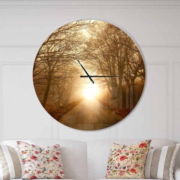 Designart 'Path to Sunlight in Autumn Forest' Oversized Traditional Wall CLock