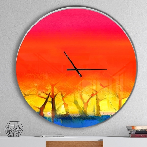Designart 'Tree and Red Sky Spring Season' Oversized Landscapes Wall CLock