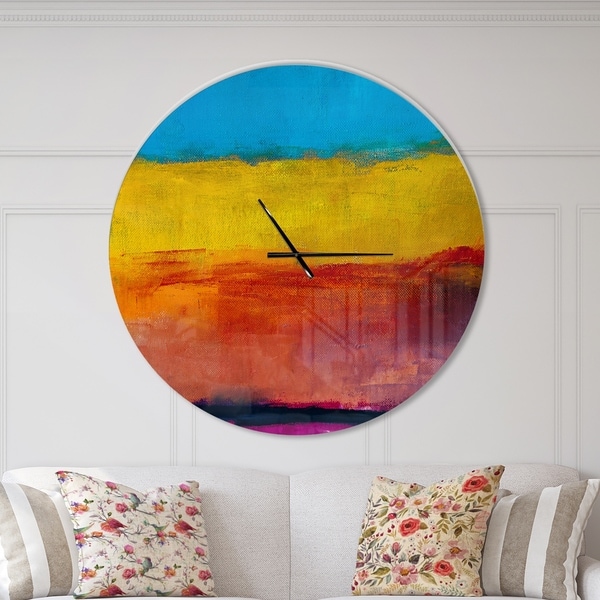 Designart 'Yellow Blue Orange in Abstract Painting background' Oversized Modern Wall CLock