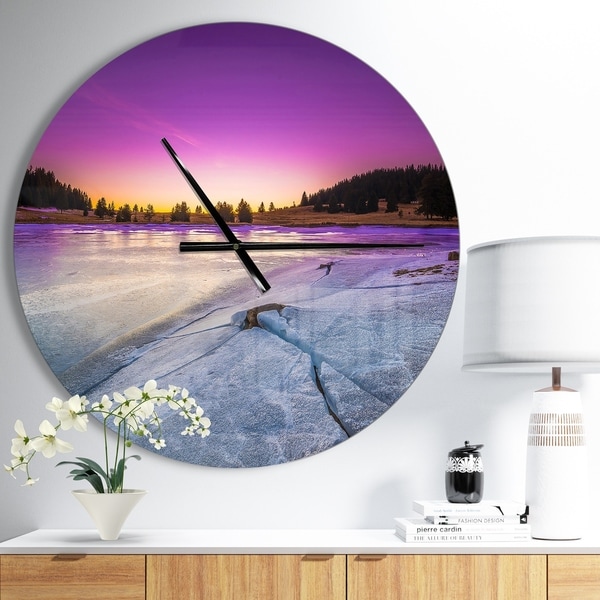 Designart 'Sunrise over Frozen Lake' Oversized Landscapes Wall CLock