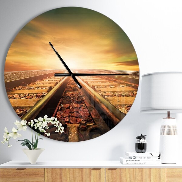 Designart 'Junction of Railways Track' Oversized Modern Wall CLock