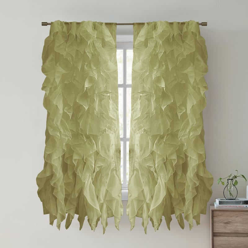 Sweet Home Collection Waterfall Ruffled 63 Inch Single Curtain Panel - 63"x50" - Sage