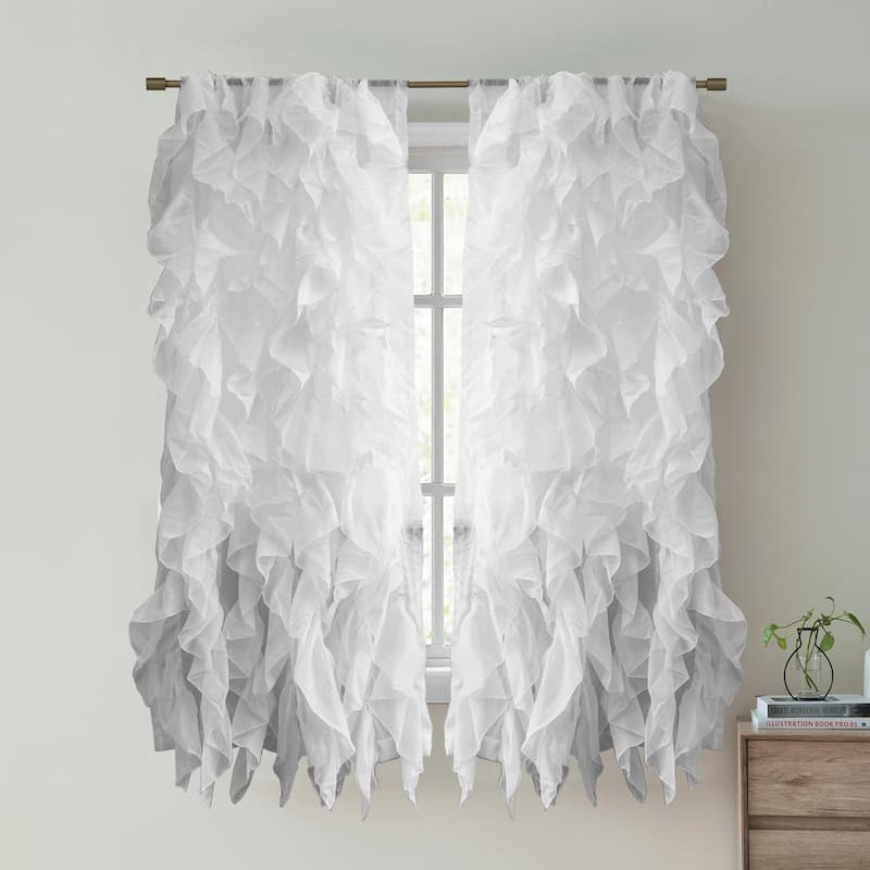 Sweet Home Collection Waterfall Ruffled 63 Inch Single Curtain Panel - 63"x50" - Silver