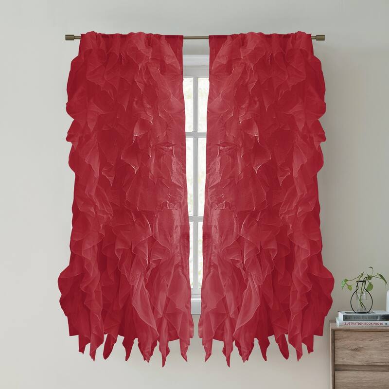 Sweet Home Collection Waterfall Ruffled 63 Inch Single Curtain Panel - 63"x50" - Burgundy