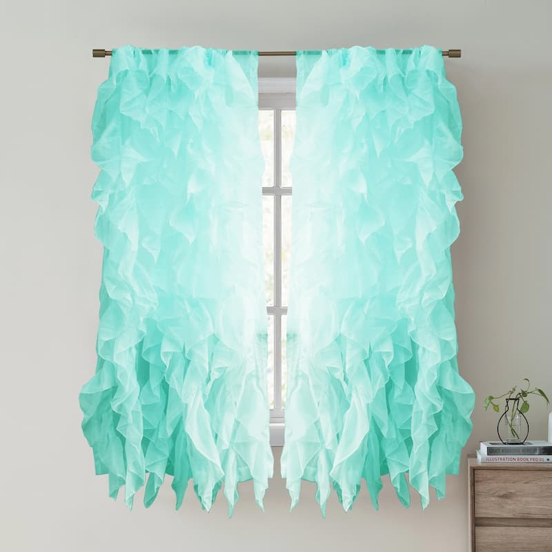 Sweet Home Collection Waterfall Ruffled 63 Inch Single Curtain Panel - 63"x50" - Sea