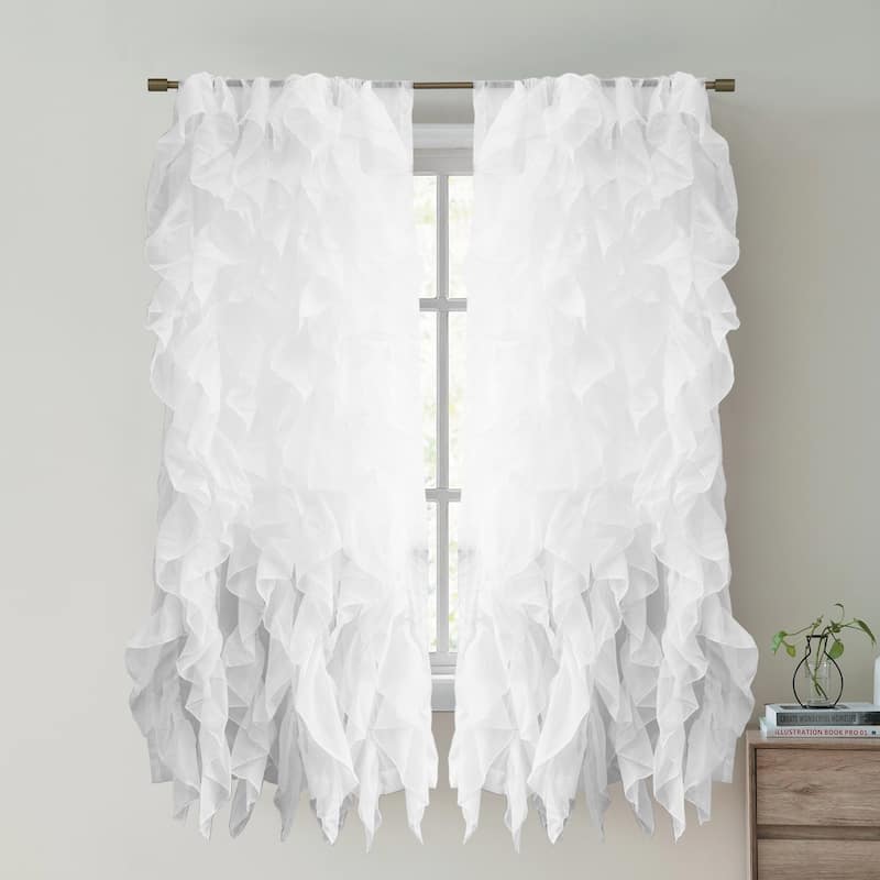 Sweet Home Collection Waterfall Ruffled 63 Inch Single Curtain Panel - 63"x50"