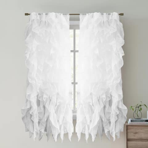 Sweet Home Collection Waterfall Ruffled 63 Inch Single Curtain Panel - 63"x50"