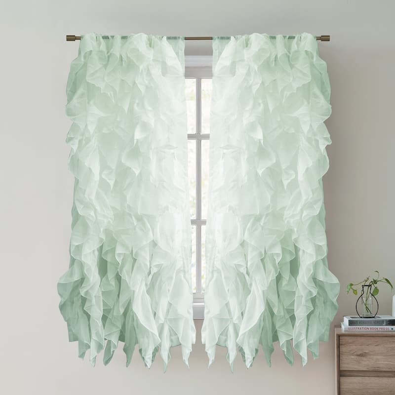 Sweet Home Collection Waterfall Ruffled 63 Inch Single Curtain Panel - 63"x50"