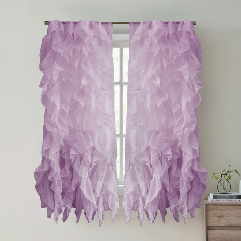 Sweet Home Collection Waterfall Ruffled 63 Inch Single Curtain Panel - 63"x50" - Lavender