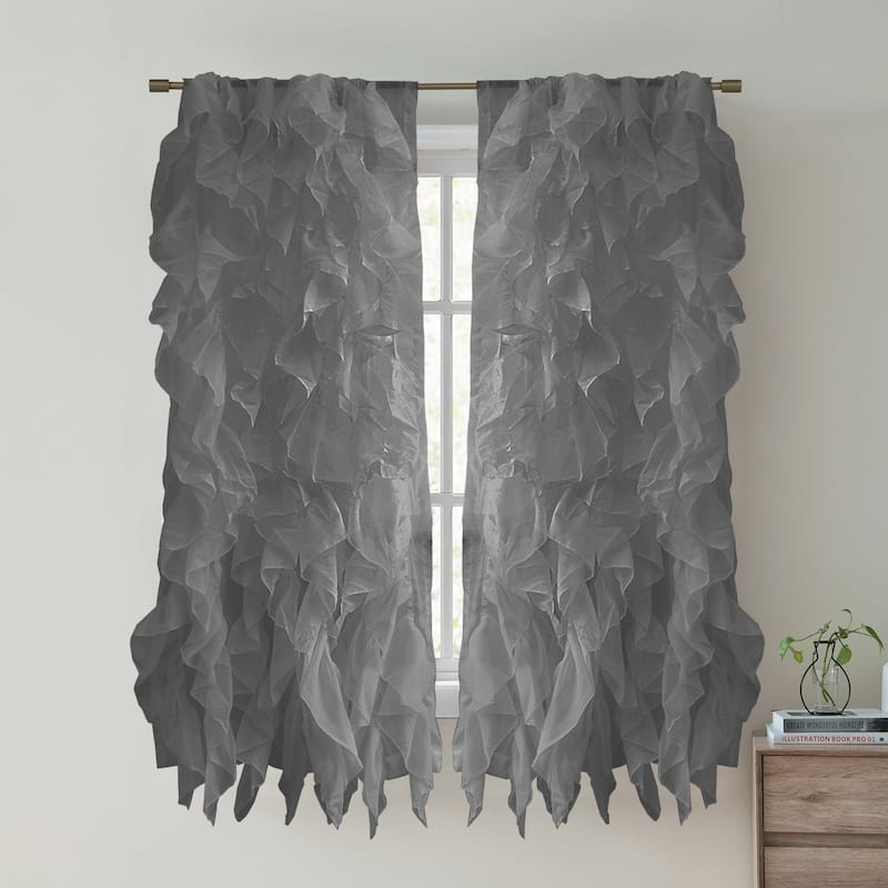 Sweet Home Collection Waterfall Ruffled 63 Inch Single Curtain Panel - 63"x50" - Grey