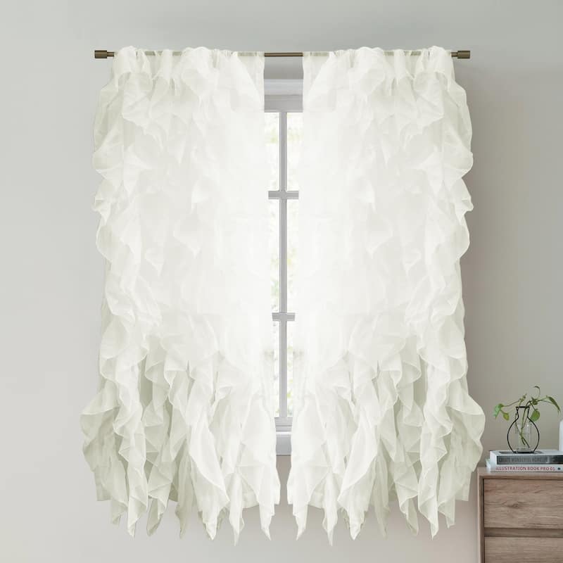 Sweet Home Collection Waterfall Ruffled 63 Inch Single Curtain Panel - 63"x50" - Ivory