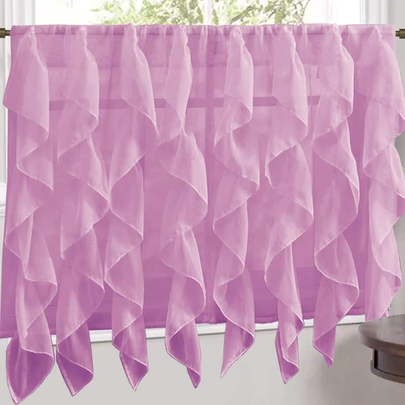 Sweet Home Collection Lavender Vertical Ruffled Waterfall Valance and Curtain Tiers - 36" tier pair