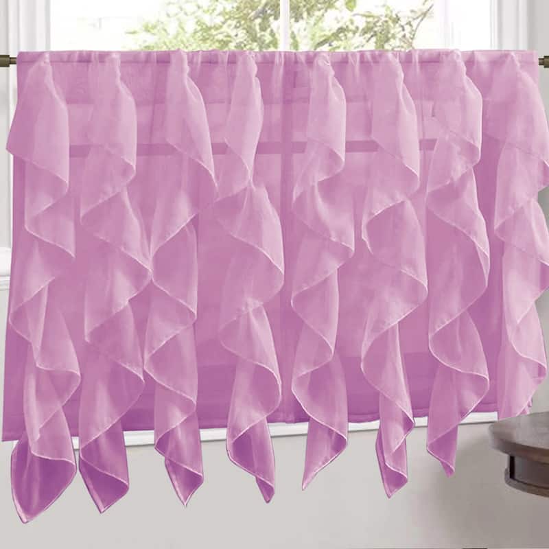Sweet Home Collection Lavender Vertical Ruffled Waterfall Valance and Curtain Tiers - 24" tier pair
